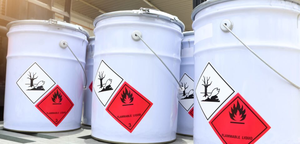 Flammable liquid symbol on the chemical tank, dangerous products in the industry